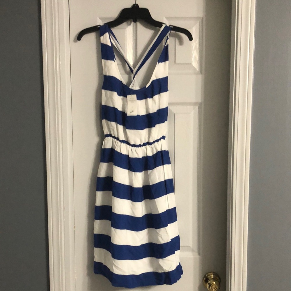 Banana Republic Rosa Striped Twist Back Mini A-Line Dress in Blue & White Size 0